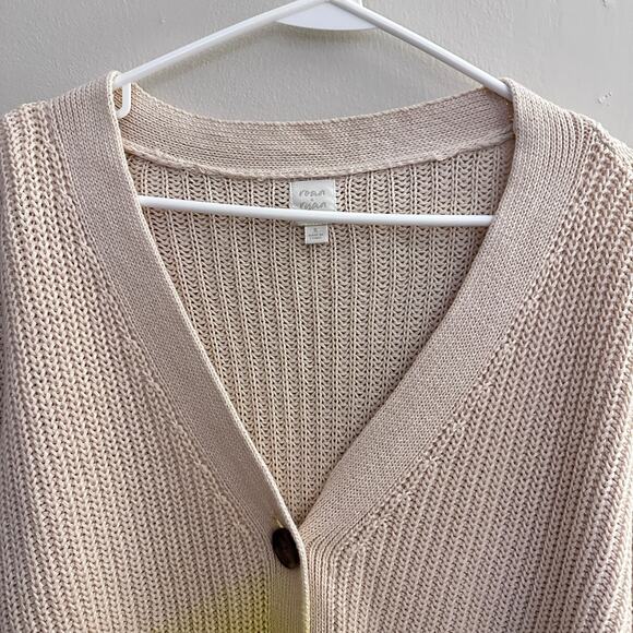 Roan + Ryan Knit Cardigan Sweater Yellow Cream Ombre Dip Dye Chunky Knit SMALL - Picture 3 of 11